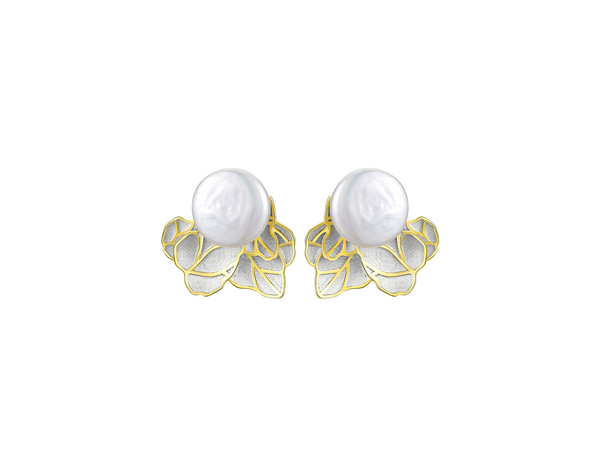 Pearl Leaves Stud Earrings