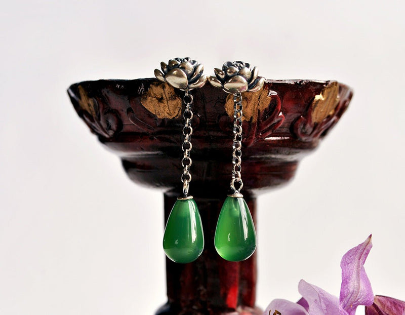 Agate Lotus Earring Earring- FaunaFloral