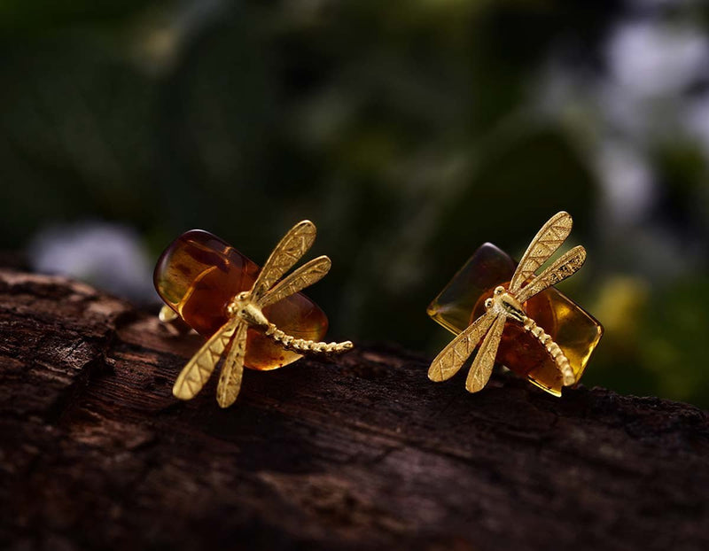 Amber Dragonfly Earring Earring- FaunaFloral