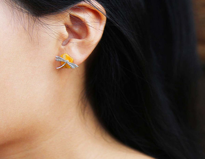 Amber Dragonfly Earring Earring- FaunaFloral