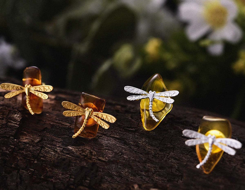 Amber Dragonfly Earring Earring- FaunaFloral