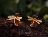 Amber Dragonfly Earring Earring- FaunaFloral