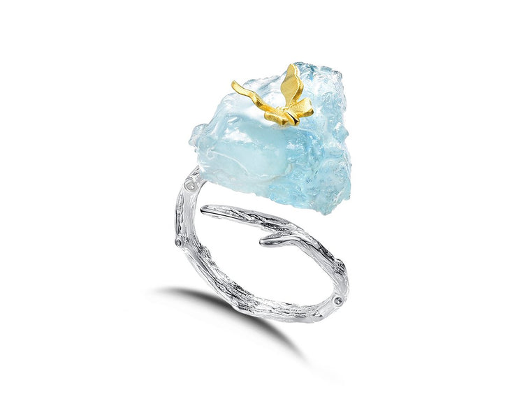 Aquamarine Butterfly Ring Rings- FaunaFloral