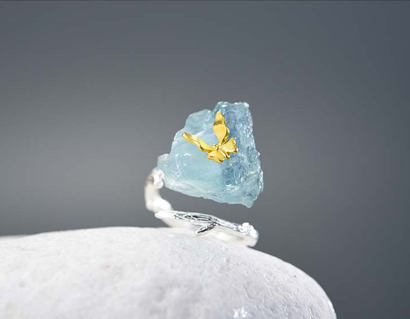 Aquamarine Butterfly Ring Rings- FaunaFloral