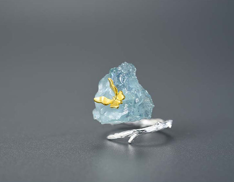 Aquamarine Butterfly Ring Rings- FaunaFloral