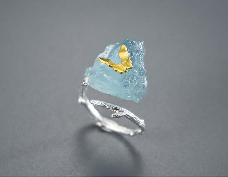 Aquamarine Butterfly Ring Rings- FaunaFloral