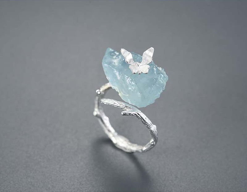 Aquamarine Butterfly Ring Rings- FaunaFloral