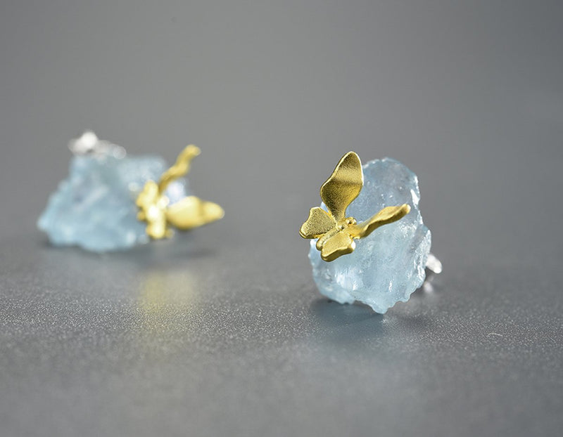 Aquamarine Butterfly Stud Earring Earrings - FaunaFloral