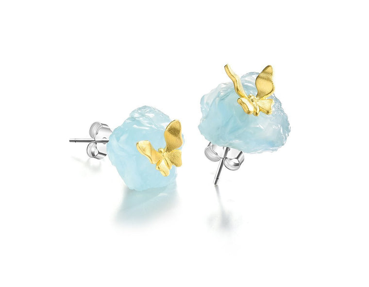 Aquamarine Butterfly Stud Earring Earrings - FaunaFloral