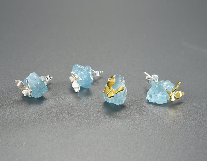 Aquamarine Butterfly Stud Earring Earrings - FaunaFloral