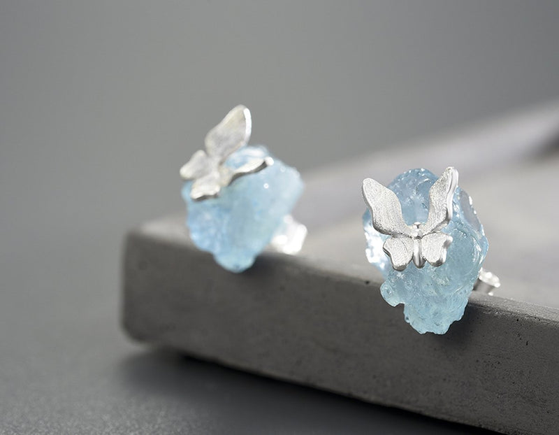 Aquamarine Butterfly Stud Earring Earrings - FaunaFloral