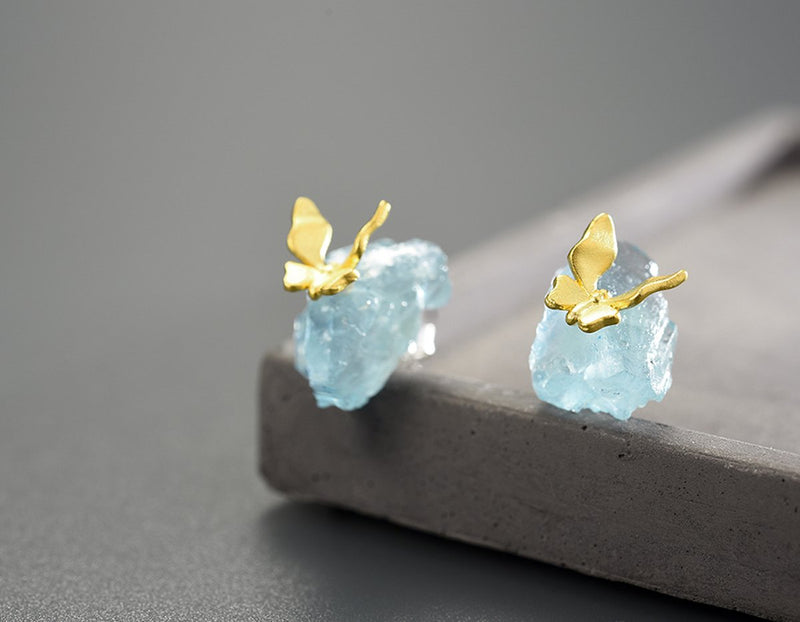 Aquamarine Butterfly Stud Earring Earrings - FaunaFloral