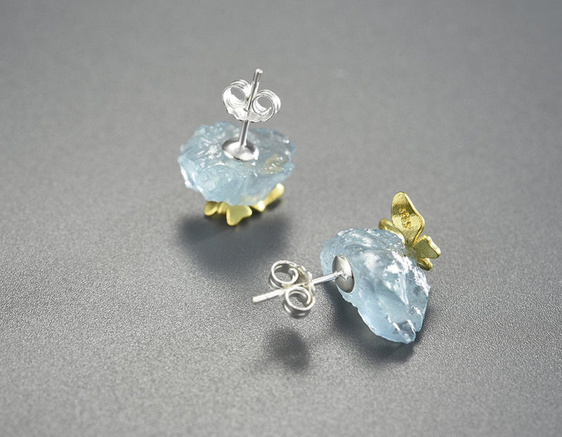 Aquamarine Butterfly Stud Earring Earrings - FaunaFloral