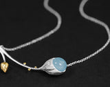 Aquamarine Lotus Bud Necklace Necklace- FaunaFloral