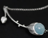 Aquamarine Lotus Bud Necklace Necklace- FaunaFloral