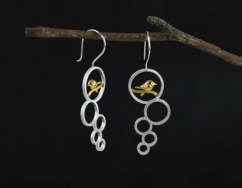 Bird on Branch in a Circle Earring Earring - FaunaFloral