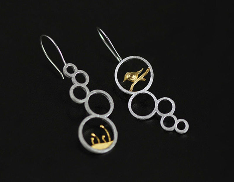 Bird on Branch in a Circle Earring Earring - FaunaFloral