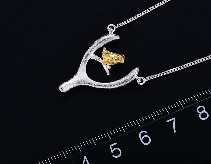 Bird on Wish Bone Necklace Necklace - FaunaFloral