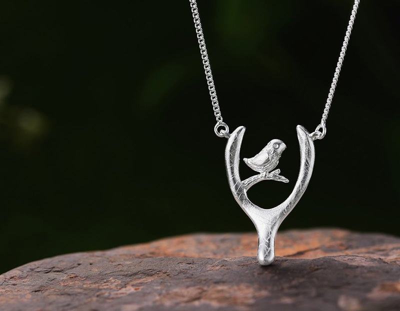 Bird on Wish Bone Necklace Necklace - FaunaFloral