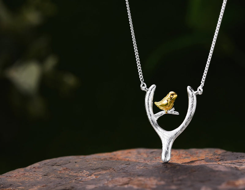 Bird on Wish Bone Necklace Necklace - FaunaFloral