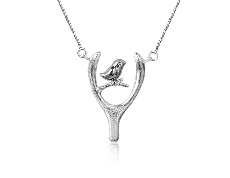 Bird on Wish Bone Necklace Necklace - FaunaFloral