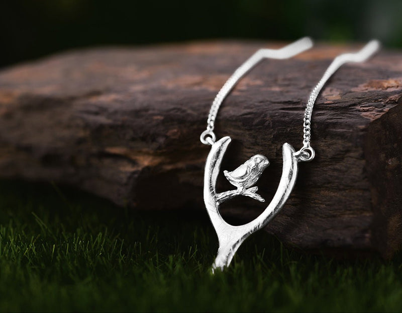 Bird on Wish Bone Necklace Necklace - FaunaFloral