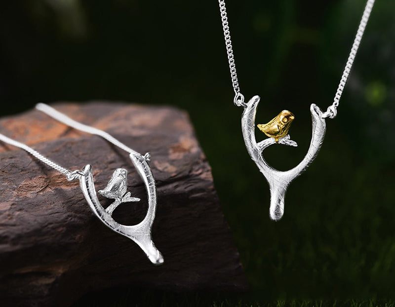 Bird on Wish Bone Necklace Necklace - FaunaFloral