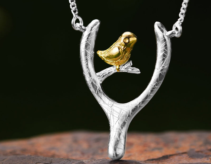 Bird on Wish Bone Necklace Necklace - FaunaFloral