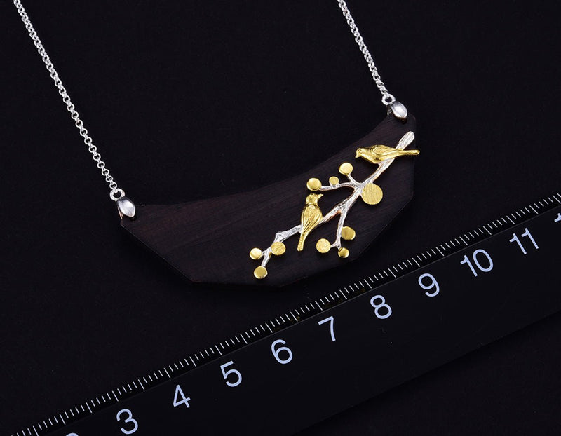 Birds on Branch Wooden Necklace Necklace - FaunaFloral