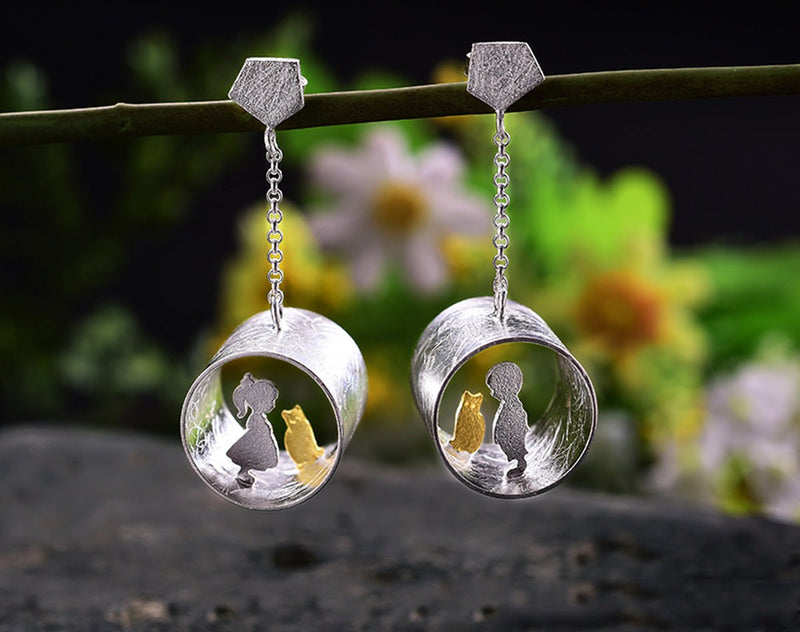 Boy and Girl Meets Cat Earring Ring - FaunaFloral