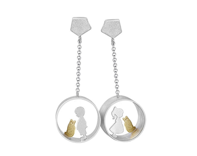 Boy and Girl Meets Cat Earring Ring - FaunaFloral