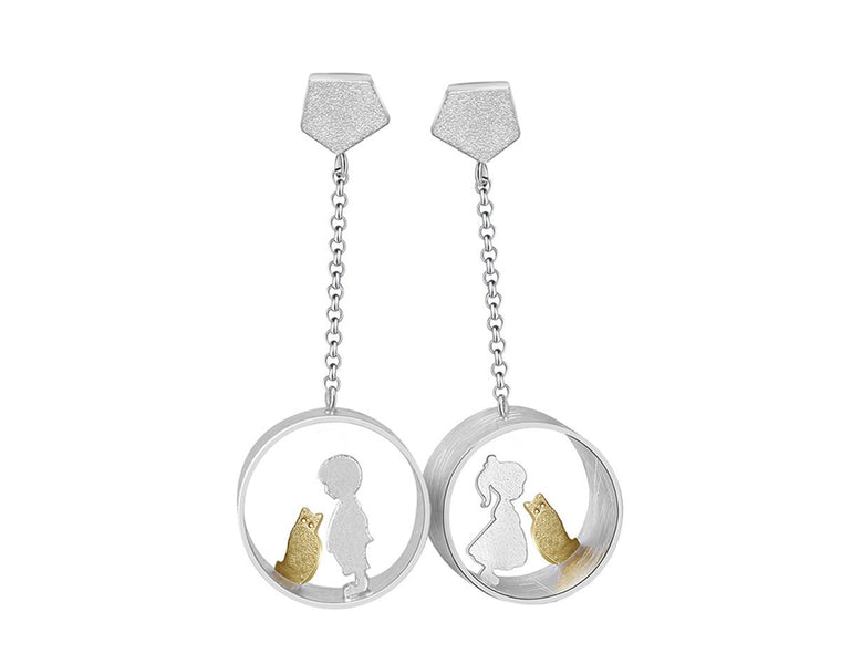 Boy and Girl Meets Cat Earring Ring - FaunaFloral