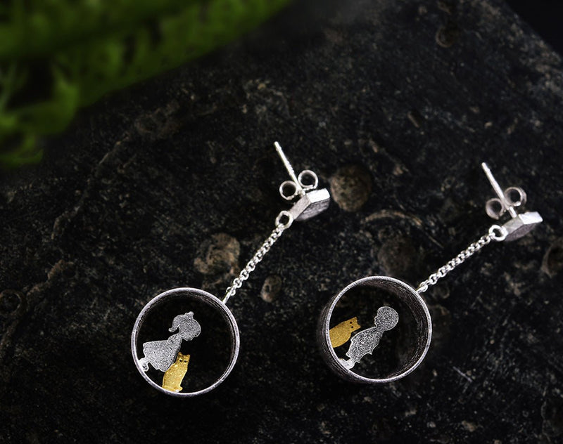 Boy and Girl Meets Cat Earring Ring - FaunaFloral