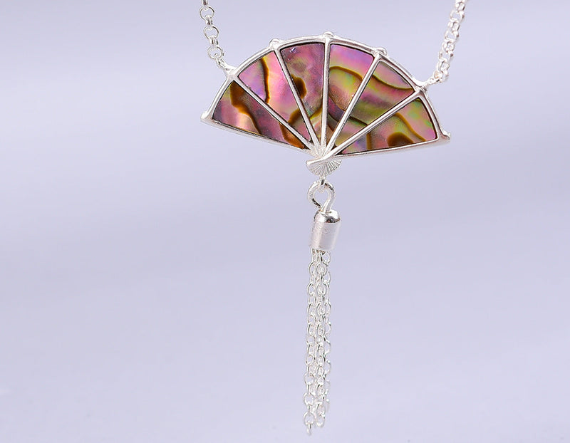 Mother of Pearl Oriental Fan Necklace