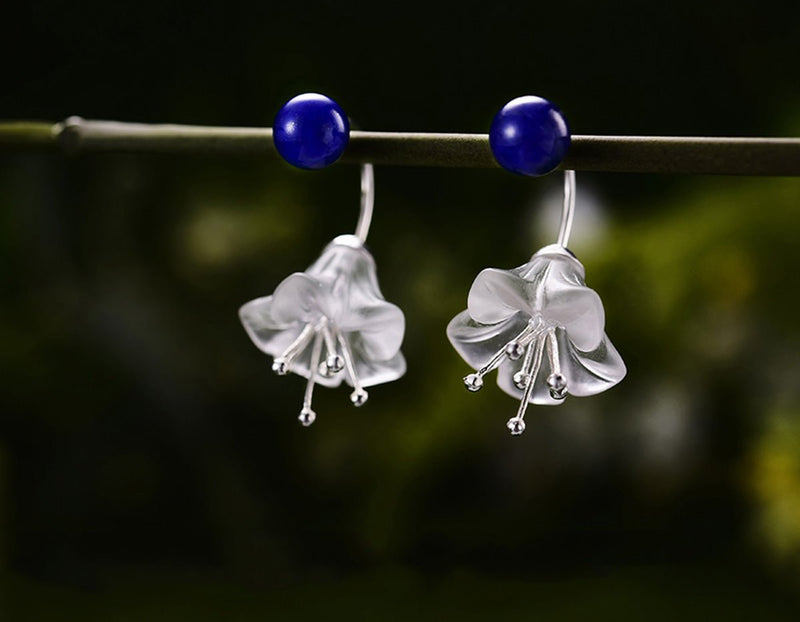 Crystal & Lapis Lotus Earring Earring - FaunaFloral