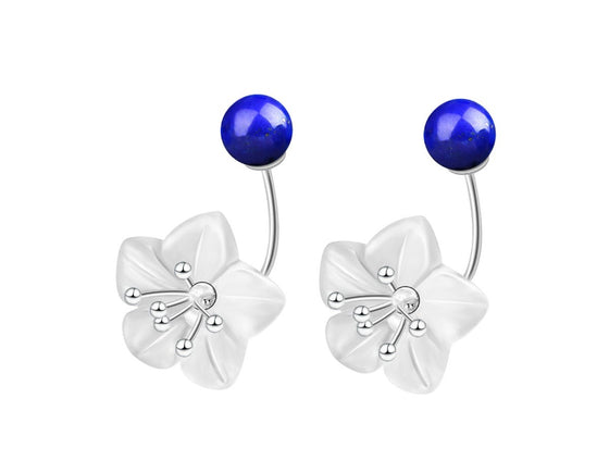 Crystal & Lapis Lotus Earring Earring - FaunaFloral