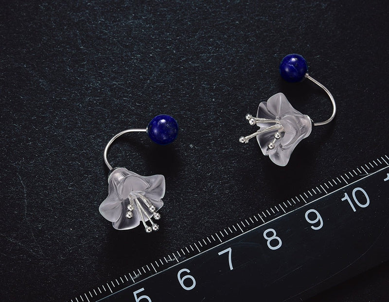 Crystal & Lapis Lotus Earring Earring - FaunaFloral