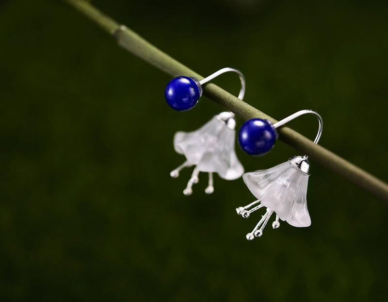 Crystal & Lapis Lotus Earring Earring - FaunaFloral