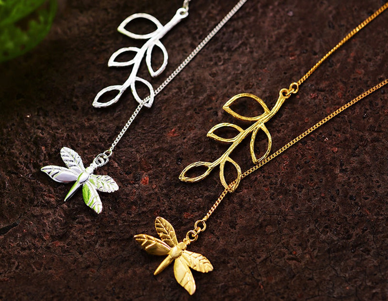 Dragonfly Leaves Necklace Necklace - FaunaFloral