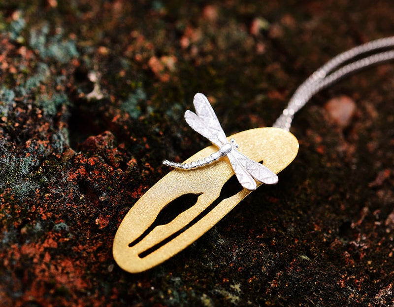 Dragonfly Upon Grass Flower Pendant Pendant - FaunaFloral