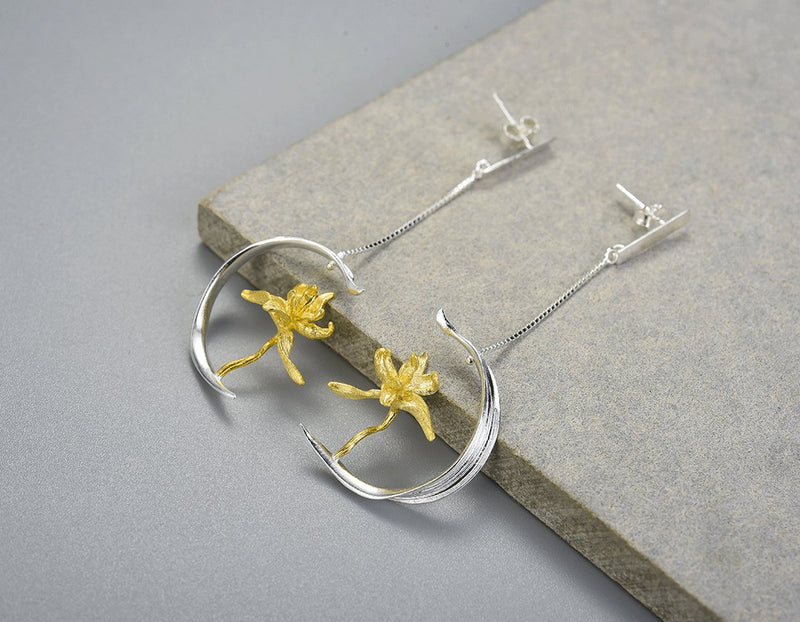 Iris Flower and Leaf Earring Earring - FaunaFloral