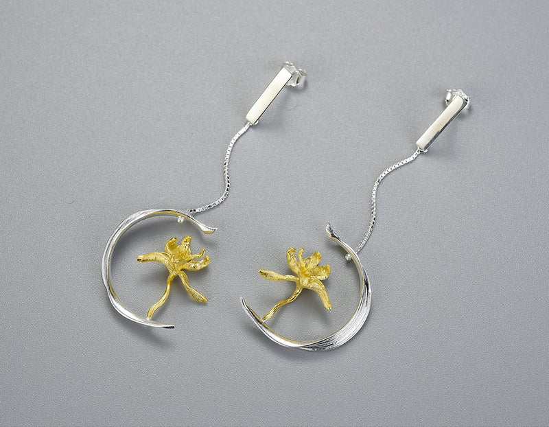 Iris Flower and Leaf Earring Earring - FaunaFloral