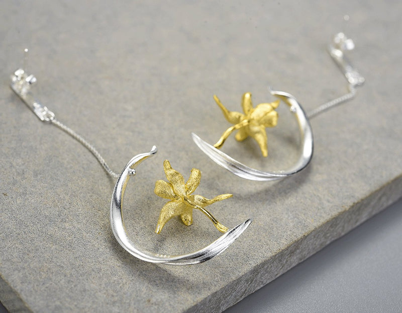 Iris Flower and Leaf Earring Earring - FaunaFloral