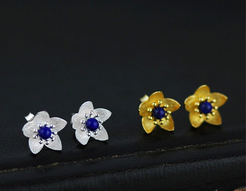 Lapis Lotus Stud Earring Earring - FaunaFloral