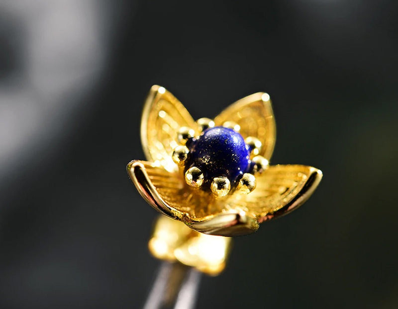 Lapis Lotus Stud Earring Earring - FaunaFloral