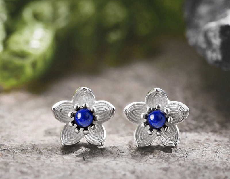 Lapis Lotus Stud Earring Earring - FaunaFloral