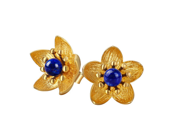 Lapis Lotus Stud Earring Earring - FaunaFloral