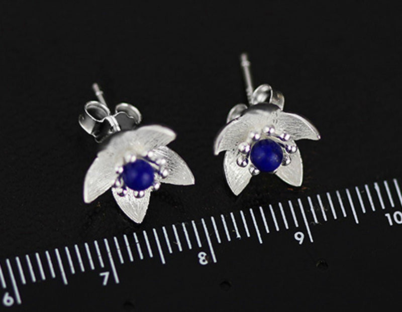 Lapis Lotus Stud Earring Earring - FaunaFloral