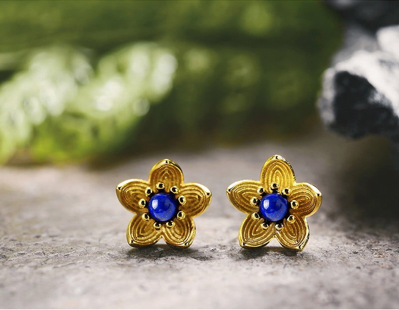 Lapis Lotus Stud Earring Earring - FaunaFloral