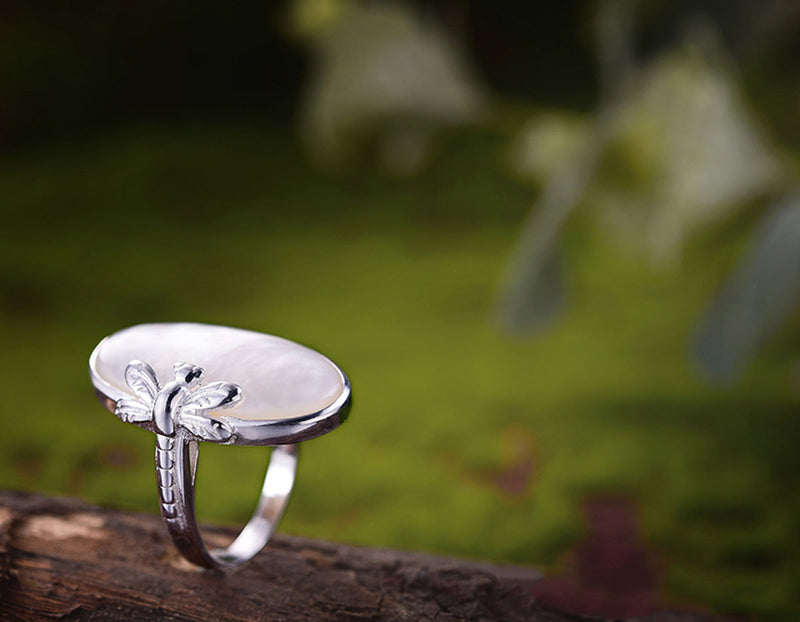 Oval Mother of Pearl Dragonfly Ring